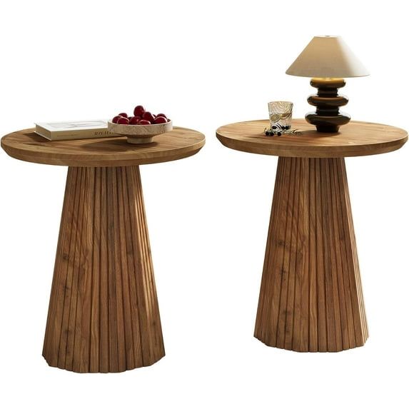 19" Solid Wood Small End Table Set of 2, Farmhouse Round Pedestal Side Table