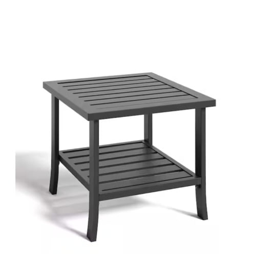 19" Square Metal Outdoor Side Table, 2-Tier All-Weather Patio End Table Shower Chair for Inside Shower Stool with Storage Shelf & Adjustable Feet