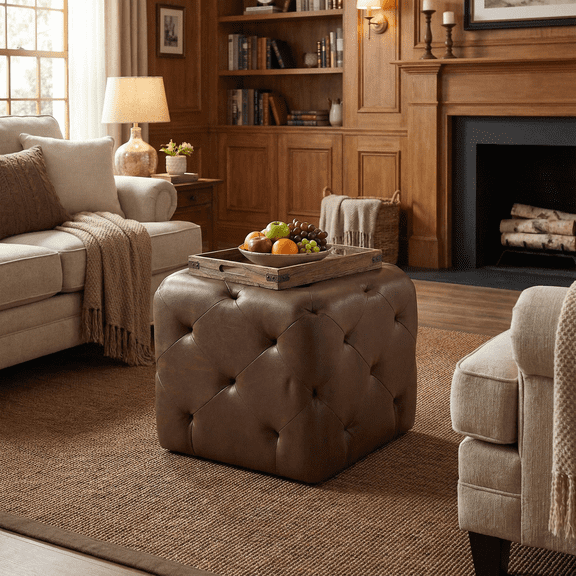 19" Square Tufted Pouf Ottoman – Plush Footrest, Accent Seating, or Chic Side Table for Living Room & Bedroom (Multiple Fabric Styles)