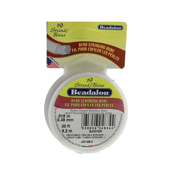 19 Strand Bead Stringing Wire black, .015 in. (0.38 mm), 30 ft. spool (pack of 2)