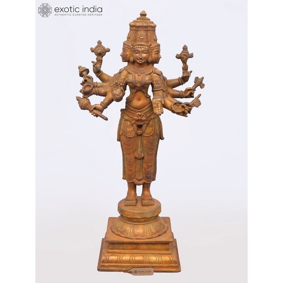 19" Superfine Five-Headed Standing Goddess Gayatri Panchaloha Bronze Statue (One Of A Kind)