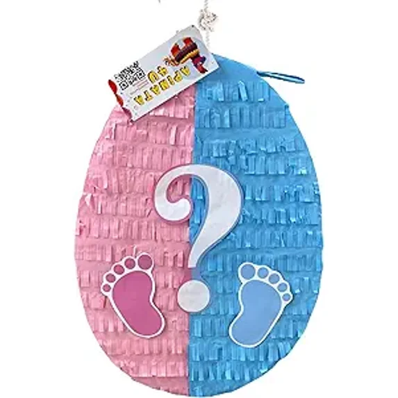 19" Tall Easter Egg Pinata with Baby Footprints for Gender Reveal Party Pink & Blue Color Easter Party Supplie He or She Boy or Girl Easter Sunday Decorations What will our bunny be?