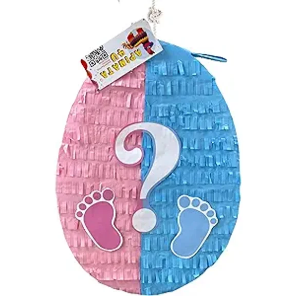 19" Tall Easter Egg Pinata with Baby Footprints for Gender Reveal Party Pink & Blue Color Easter Party Supplie He or She Boy or Girl Easter Sunday Decorations What will our bunny be?
