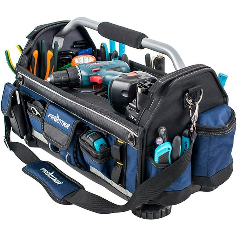 19 in. Open Tote Tool Bag with Rotating Handle in Black and Blue 19 in. Open Tote Tool Bag with Rotating Handle in Black and Blue