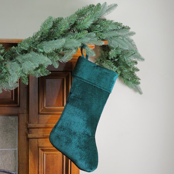 19" Traditional Solid Green Velvet Christmas Stocking