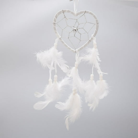 19" Traditional White Dream Catcher with Feathers Wall or Car Hanging Ornament Heart