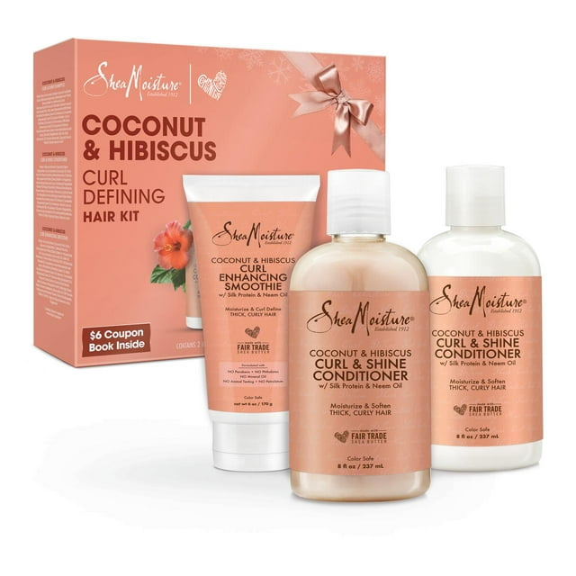 ($19 Value) SheaMoisture Coconut and Hibiscus Curl Defining Shampoo and Conditioner Gift Set, Phthalate Free, 3 Piece