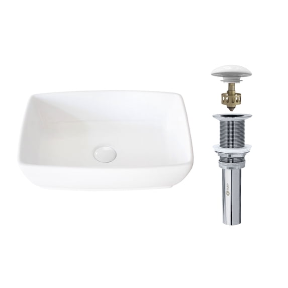 Stylish Vessel 19"W x 13 ⅜"D White Porcelain Rectangular Bathroom Sink with Pop Up Drain P-220D