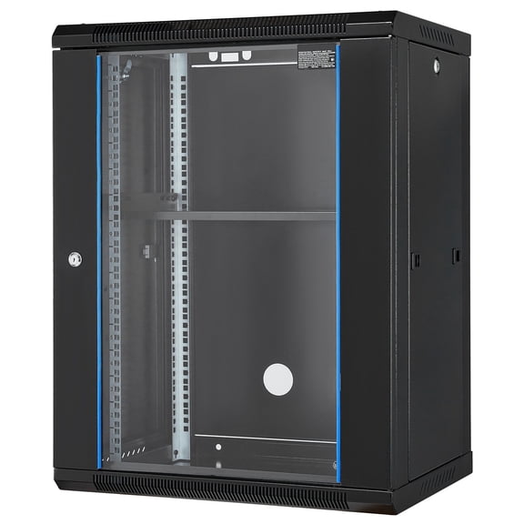 19" Wall Mount Server Rack Enclosure, 15U IT Cabinet with Locking Glass Door&Panels, Heavy Duty Steel for Network&AV Equipment.