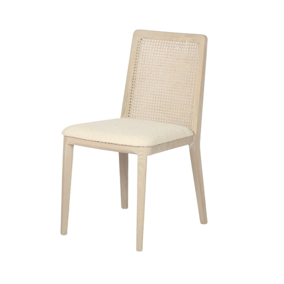 19" Wide Dining Chair, Scandi Boucle White/Brown Frame (Set of 2) White Wash Frame