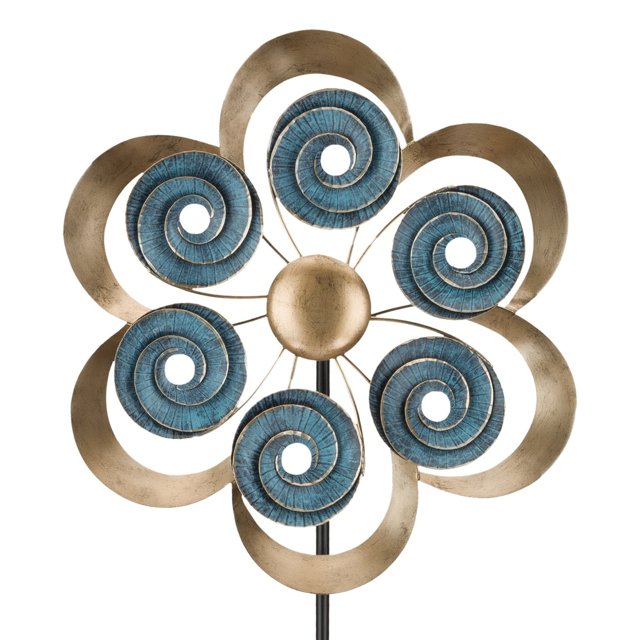 Antique Gold and Blue Double Spinner Wind Sculpture, 19"