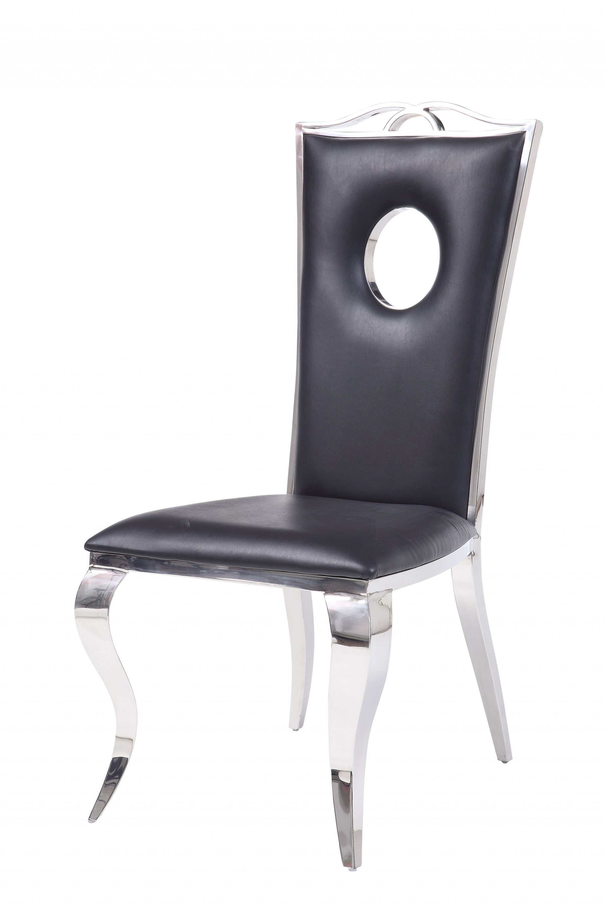 Modern Black Faux Leather and Wood 44" Upholstered Side Chair