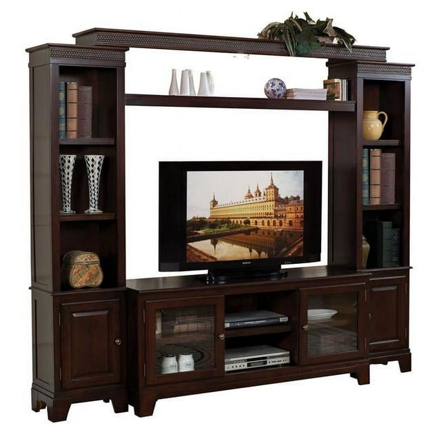 19" X 58" X 26" Merlot Wood Glass TV Stand TV Stand