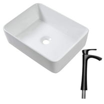 19"X15" Rectangle Vessel Bathroom Sink and Matte Black Single Lever Faucet Combo,White Black Ceramic Bath Faucets Bathroom Vanities