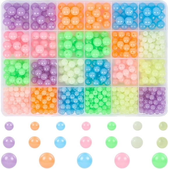 19 colors Luminous Acrylic Beads Glow in the Dark Round Mixed Color 6~10mm Hole: 1.6~2.5mm 720Pcs/set