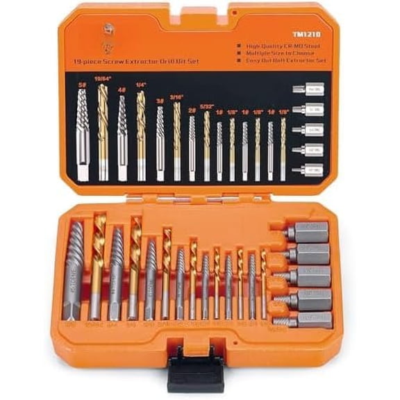 19 count Screw Extractor and Left Hand Drill Bits Set, Easy Out Screw Extractor Set with HSS Steel Reverse Drill Bit for Removing Stripped Damaged Broken Screw,,Nuts