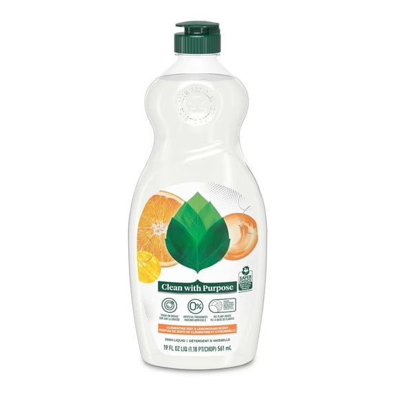 19 fl oz Lemongrass & Clementine Dish Liquid Soap, Safe No Dye No Phosphate Kitchen Dishwasher Soap