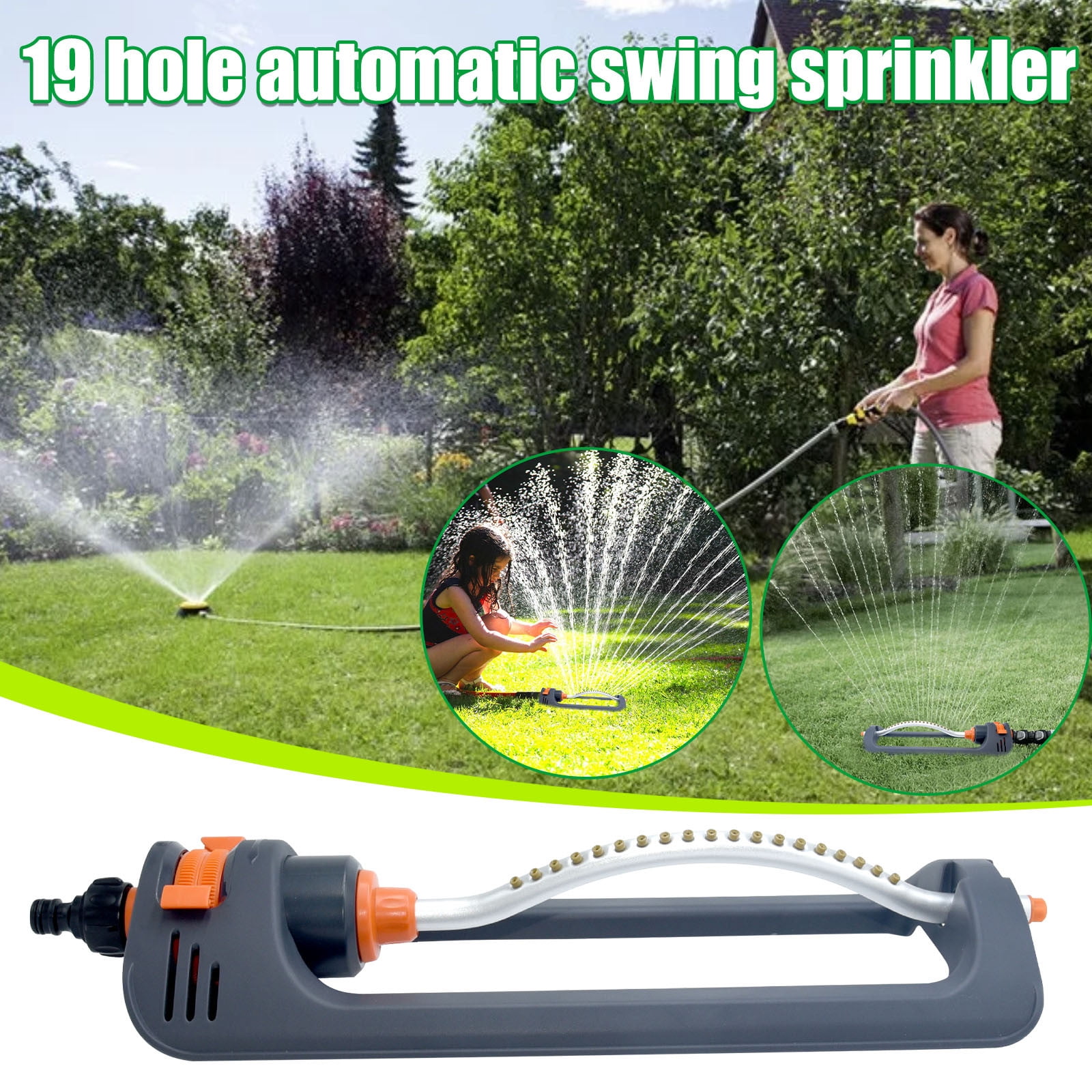 19-hole Lawn Sprinkler, Metal Oscillating Sprinkler with Brass Nozzles, Garden Watering Tool, Adjustable Spray Modes, Plastic and Aluminum Alloy Construction, Perfect for Lawns, Covers up to 8-10m