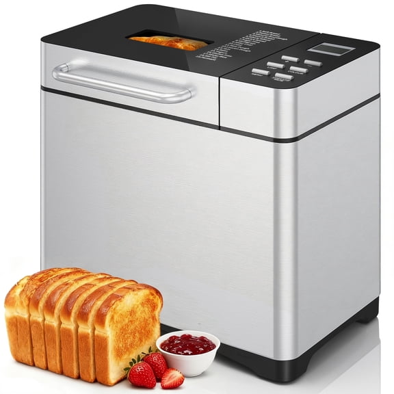Patiosunny 19-in-1 Bread Maker Machine with Reservation Function, 2LB Stainless Steel Automatic Bread Maker with Recipes & 1 H Keep Warm-Silver