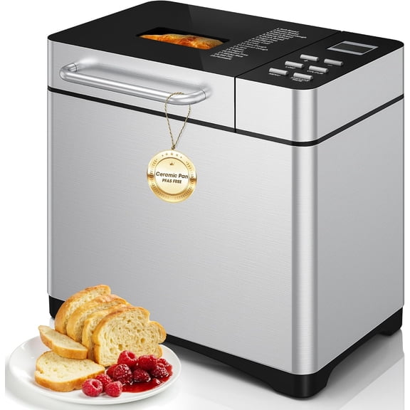 19-in-1 Bread Maker Pro, 2LB Bread Machine with Fruit and Nut Dispenser, Stainless Steel Housing, Nonstick Baking Pan, 2 Pound Bread Maker Machine, Ideal Kitchen for Bakers