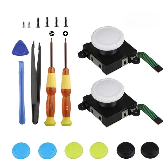 19-in-1 Joy-Con Repair Kit to Fix Drift - Nintendo Switch/Lite Analog Joystick Replacement with Tools, Thumb Grips & Spare Screws (Left/Right)