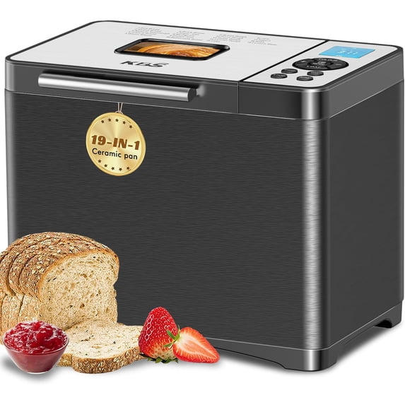 19-in-1 Programmable Bread Maker 2LB Large Size Stainless Steel with Sourdough and Gluten-Free Settings Nonstick Ceramic Pan 650W 15-Hour Timer 1-Hour Keep Warm 3 Crust Colors Bestseling