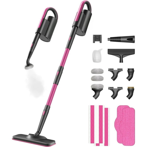 19-in-1 Steam Mop Dual-Rod Design with Detachable Handheld Steamer for Walls, Grouts, Hard Floors, Tiles, includes Multi-purpose Accessories and Washable Microfiber Pads