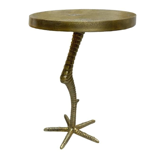 Antique Brass Round Metal Side Table with Bird Leg Base
