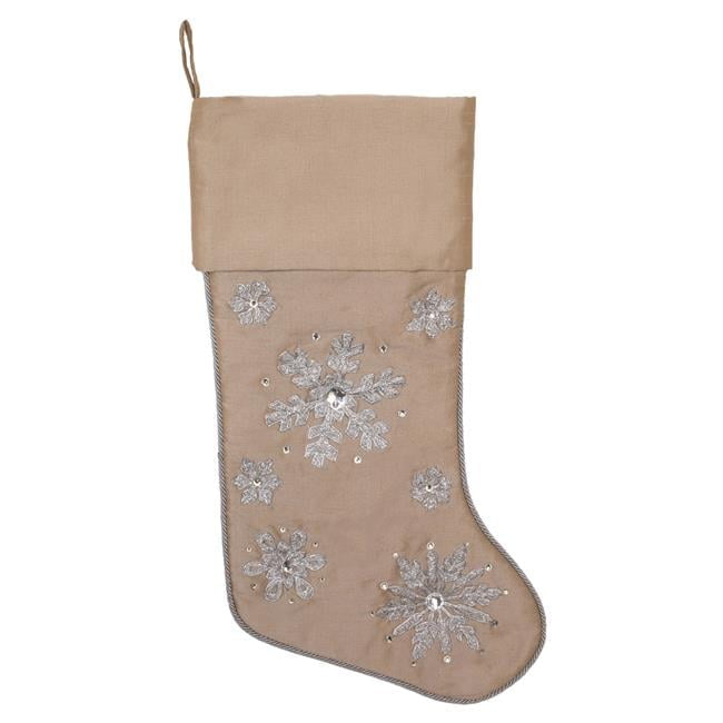 Champagne Snowflake Embroidered Beaded Christmas Stocking