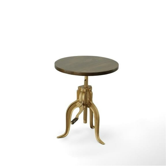 19 in. Gold & Elm Solid Wood Round End Table