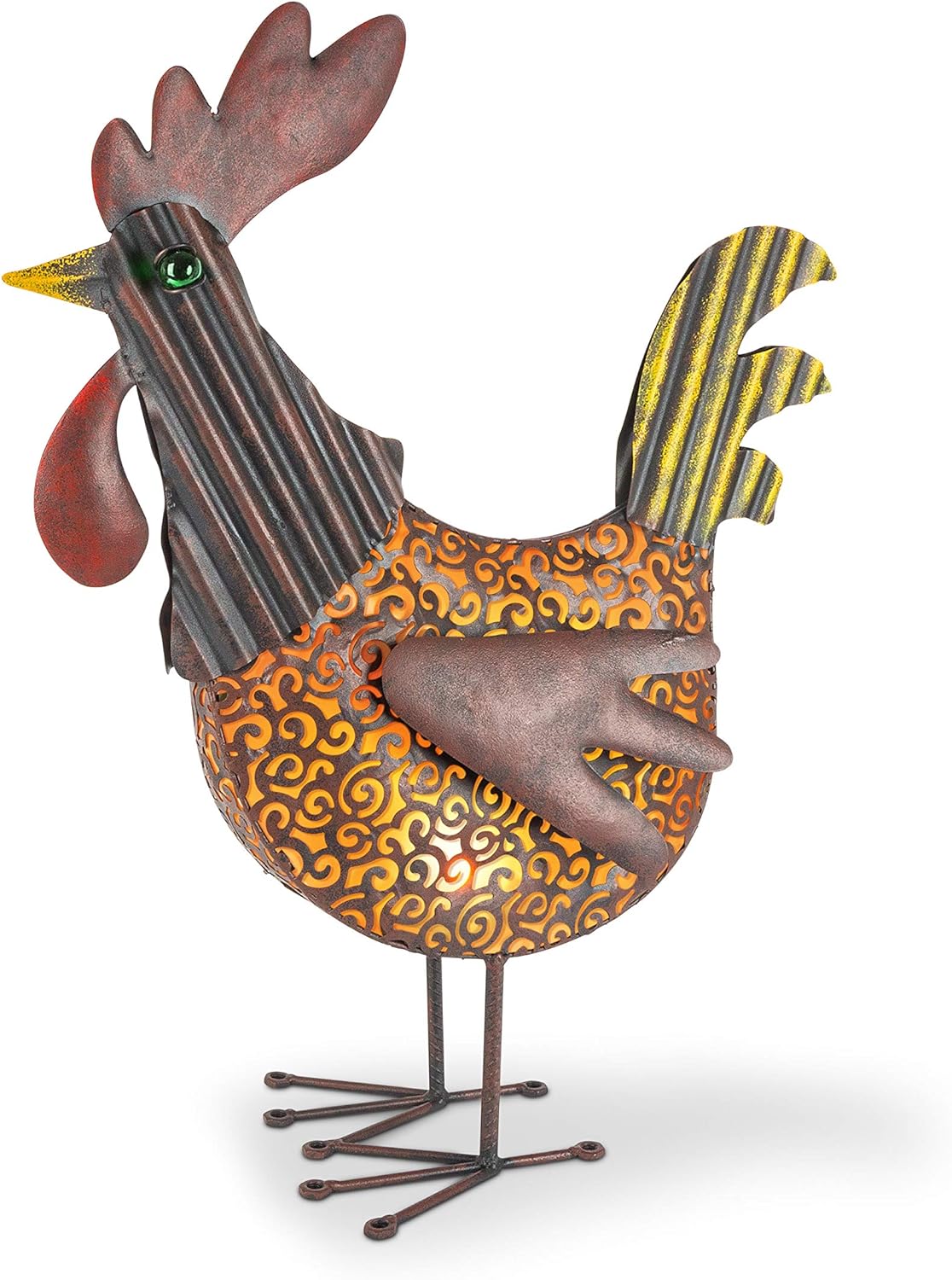 19 in H Solar Lighted Metal Rooster