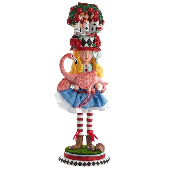 19-Inch Multicolored Hollywood Alice Nutcracker with Pink Flamingo