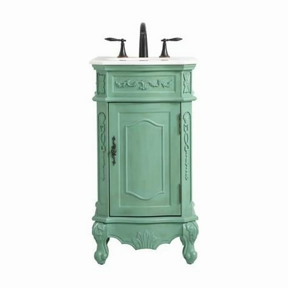 19 in. Single Bathroom Vanity with Ivory White Engineered Marble, Vintage Mint