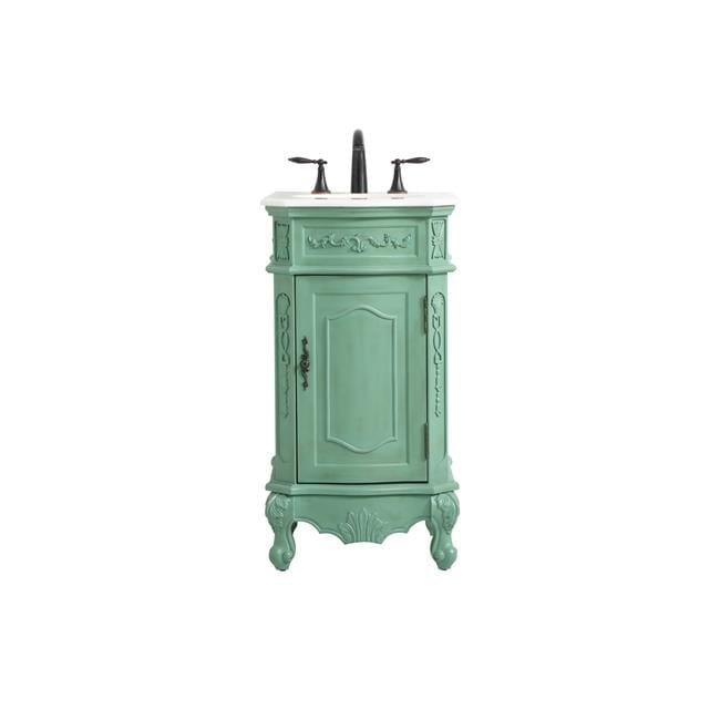 19" Vintage Mint Single Bathroom Vanity with Ivory White Marble Top