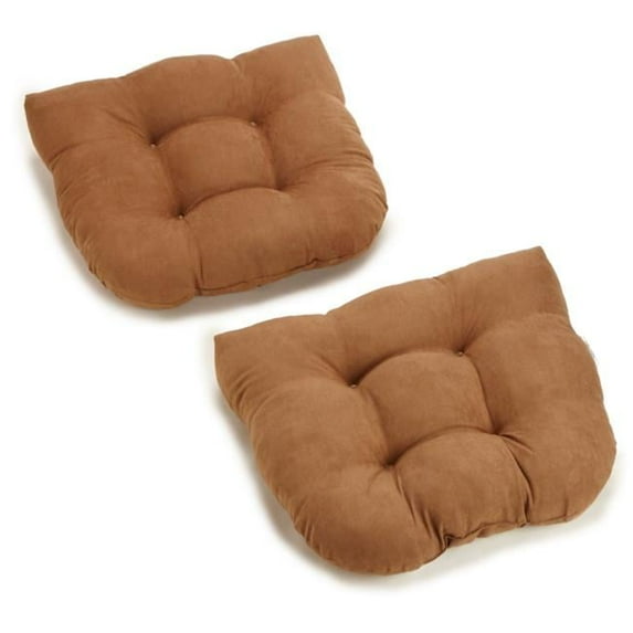 19 in. U-Shaped Microsuede Tufted Dining Chair Cushions, Saddle Brown - Set of 2