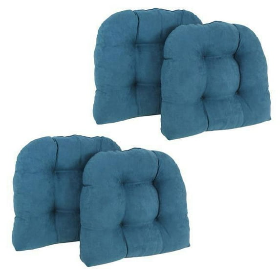 19 in. U-Shaped Microsuede Tufted Dining Chair Cushions, Teal - Set of 4