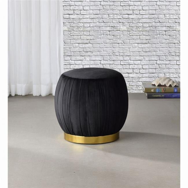 Meelano Luxe Round Black Velvet Ottoman with Gold Cylinder Base