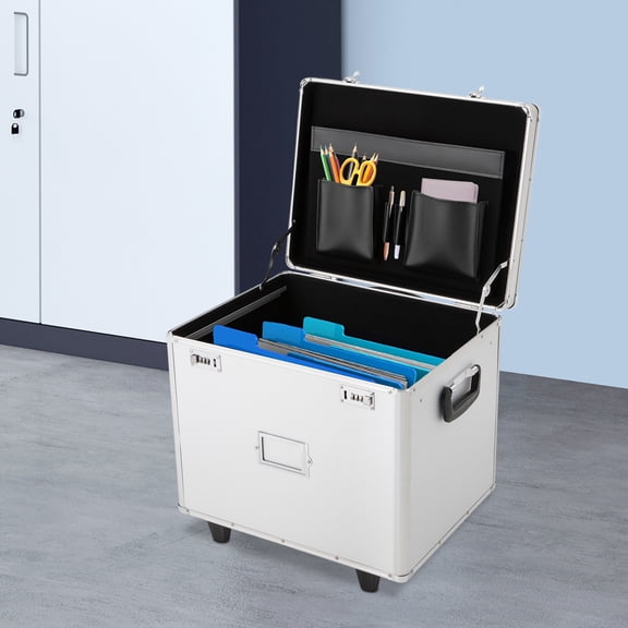 19-inch Aluminum Rolling File Vault Dual-Combo Lock Telescoping Handle Silver Cart