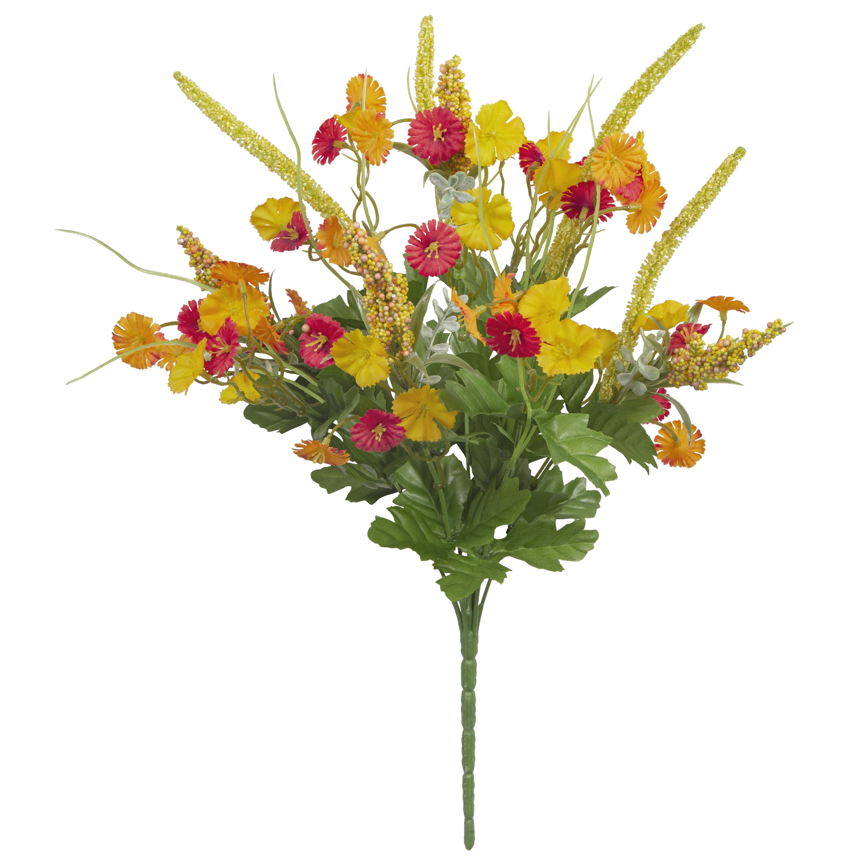 19inch Artificial Silk Orange & Yellow Wildflower Mixed Bush, for