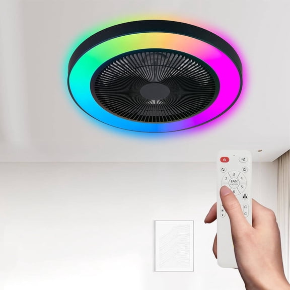 19-inch Black Ceiling Fan Light with LED RGB – Dimmable & Color-Changing, APP & Remote Control, Modern Smart Ceiling Fan for Living Room, Bedroom, and Dining Room Silent/6-Speed/DC Motor(D500-Black)