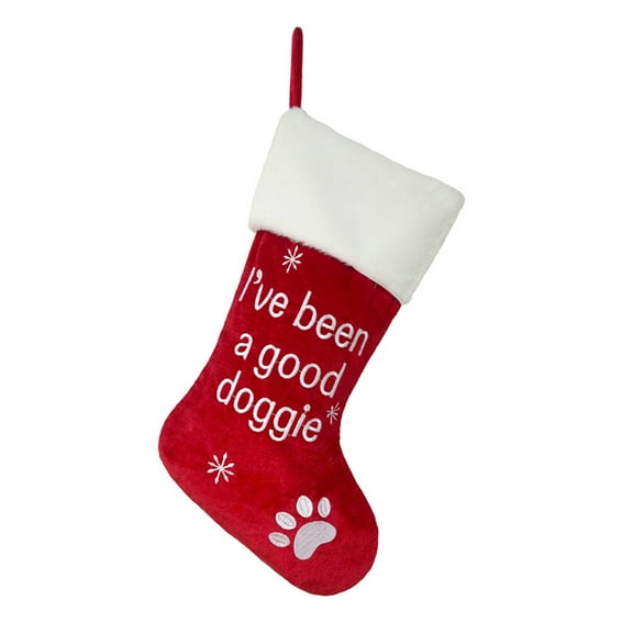 19-inch Christmas Stockings Embroidered Dog Paw Snowflakes Xmas Plush Stockings Pet Christmas Stocking Christmas Hanging Ornaments Decorations for Holiday Festive