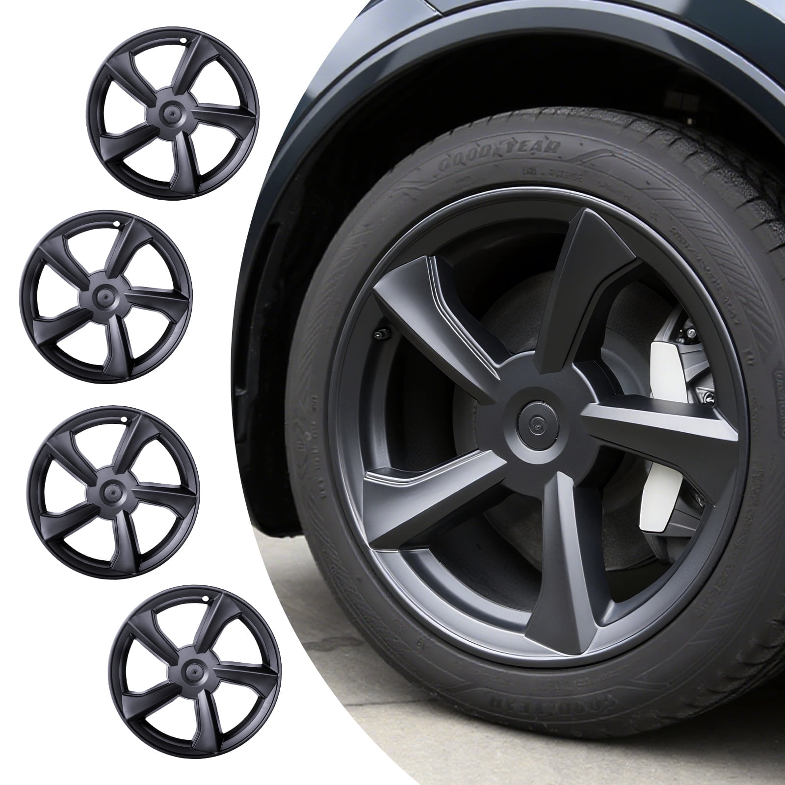 19-inch Hubcaps Wheel Skin Covers Compatible with 2025 2026 Tesla Model Y Juniper, Durable ABS Plastic Rim Covers (Set of 4), Fit for Standard Wheels - Snap On Tire Cover Replacement