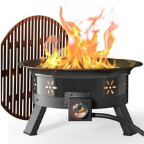Philergo 19 inch Portable Fire Pits with Grill for Outside 58000 BTU Gas Fire Bowl with Foldable Legs & Lid & Carry Kit & Lava Rock Stone
