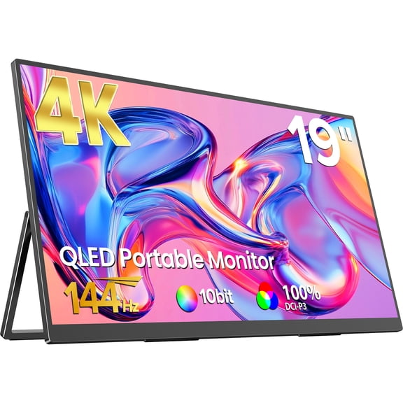 19-inch Portable Monitor, 4K UHD 144Hz QLED Display, 100% DCI-P3, 400 Nits, USB-C, Travel Second Screen for Laptop, MacBook, PS5, Gaming & Creative Work - GR19BU
