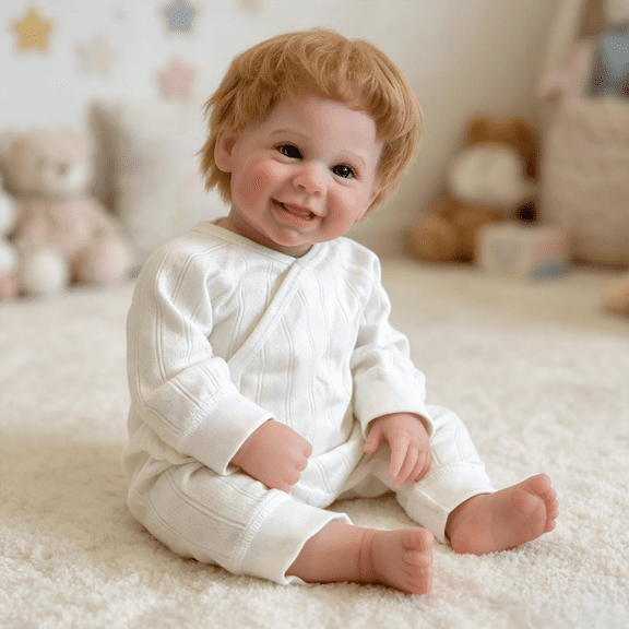 19 inch Realistic Baby Doll Soft Touch Smiling Reborn Doll with Hand Rooted Hair 3D Pattern Visible Veins