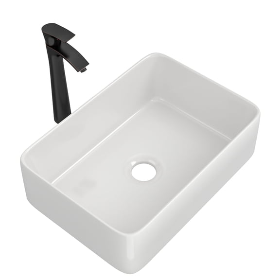 19 - inch Rectangle, White Porcelain - Elegant and Contemporary Design - Above Counter Bathroom Setup - Stain - Resistant Sink Faucet Set