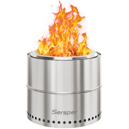 Waykar 19 inch Smokeless Fire Pit for Outside, Portable Collapsible Stainless Steel Firepit with Poker and Carry Bag for Backyard, Patio, Garden, Picnic, Bonfire