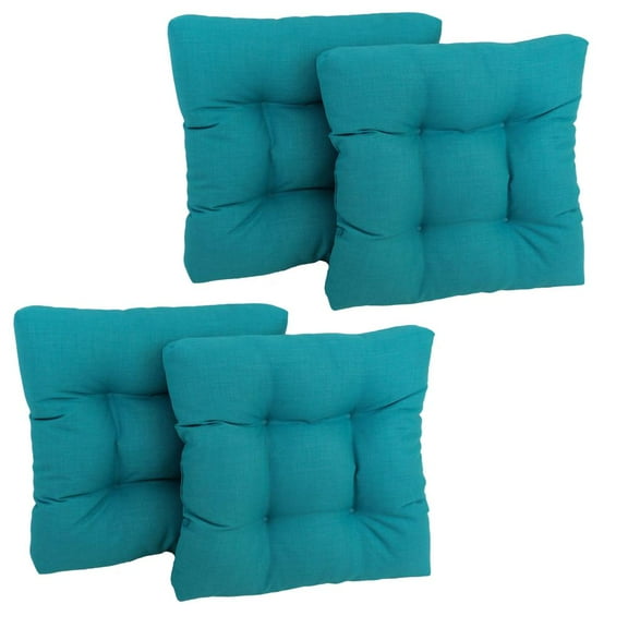 19-inch Squared Spun Polyester Tufted Dining Chair Cushion (Set of Four) - Aqua Blue