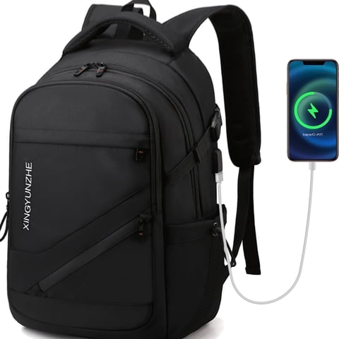 19 inch Travel Laptop Backpack, Business Backpack Anti Theft Slim Durable Bookbag with USB Charging Port, Water Resistant School Backpack for Women & Men Fits 13-16.5 inch Laptop and Notebook - Black