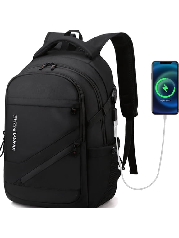 19 inch Travel Laptop Backpack, Business Backpack Anti Theft Slim Durable Bookbag with USB Charging Port, Water Resistant School Backpack for Women & Men Fits 13-16.5 inch Laptop and Notebook - Black